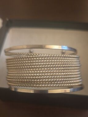 Silver Multi-Row Rope Cable Cuff Bracelet